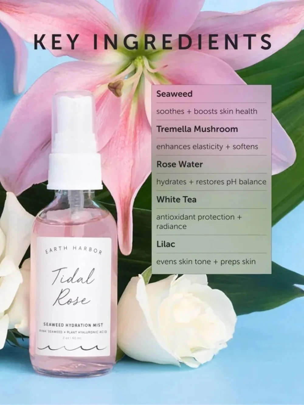 Earth Harbor TIDAL ROSE Seaweed Hydration Mist - .68 fl oz - NIB